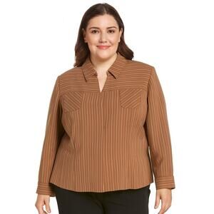 Larry Levine Women's Tan & White Pinstripe Blazer Jacket - Size 16